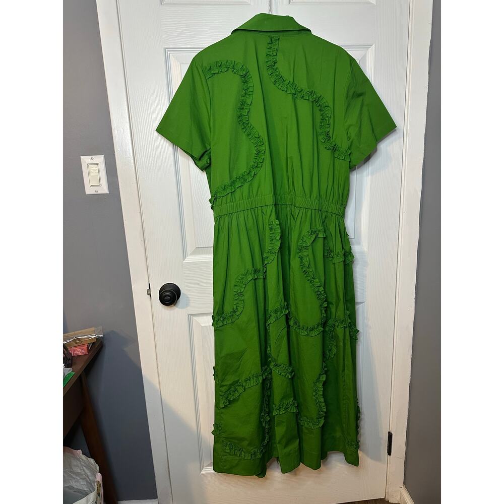 Kate Spade Target Shirt Midi Dress XXL Green Ruffle Ribbon Coast shirtdress - Picture 5 of 6